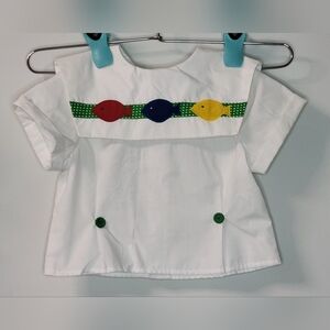 Vintage 90s Robert Jackson White Red Blue Yellow Fish Shirt Top Formal Boys 3T